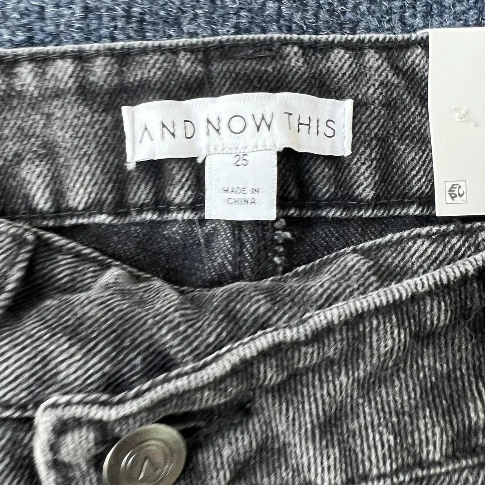 And Now This‎ Jeans Womens 25 Gray High Rise Straight Cropped Criss Cross Dumont